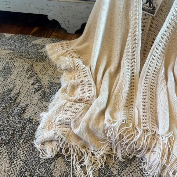New Bohemian Knit Cream Fringe Poncho Ruana Cardigan Sweater Hippie Top - Picture 8 of 10
